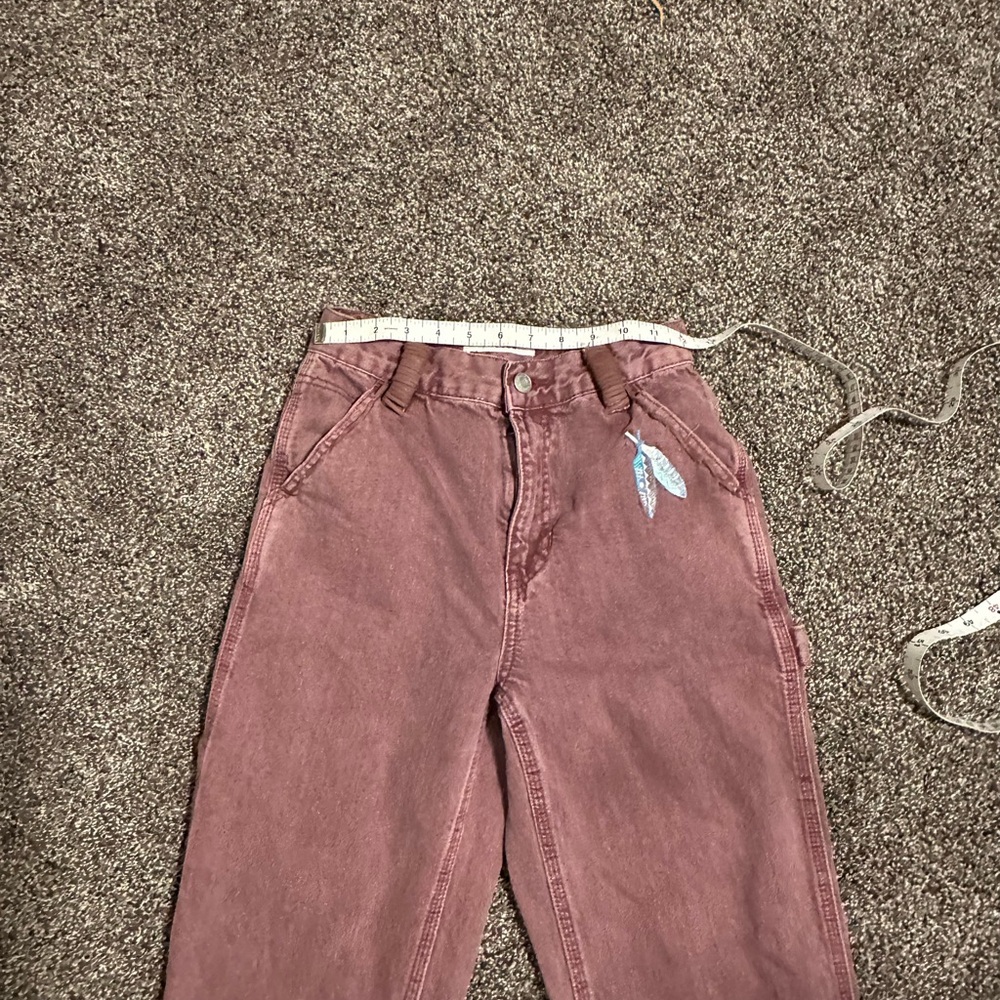Redhawk Designs hand crafted Jeans - Dusty Pink w/Feather Patch accents sz 24 - Picture 4 of 8
